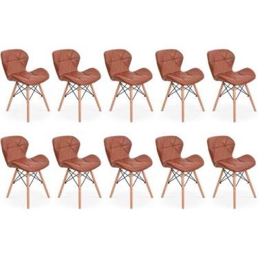 Imagem de Kit 10 Cadeiras de Jantar Charles Eames Slim Wood Estofada - Marrom - 