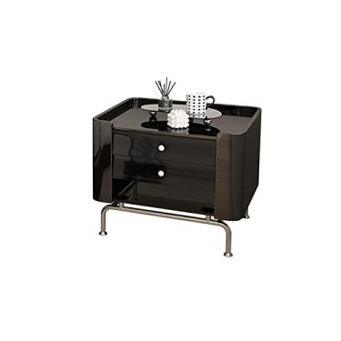 Imagem de jinyi2016SHOP Mesas laterais para cama, quarto, mesa de cabeceira simples com gaveta, painel de vidro temperado, pernas de metal, mesa de cabeceira para quarto (cor: B)