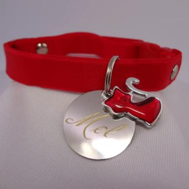 Imagem de Coleira Elástico com Plaqueta Identificação Personalizado Nome e Telefone Para Gatos COR DAS COLEIRAS:VERMELHO