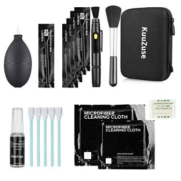 Imagem de KuuZuse Kit profissional de limpeza de câmera DSLR com cotonetes de limpeza APS-C, panos de microfibra, caneta de limpeza de câmera, para lentes de câmera, lentes ópticas e câmeras SLR digitais.