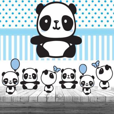 Imagem de Kit 6 Painel Panda Menino Totem Display Festa Aniversário