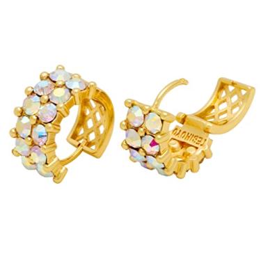 Imagem de Brincos de argola de ouro com strass simulando turquesa, para mulheres e meninas, azul de sorte, com contas boho, hipoalergênicos, finos, 0.64inches, Latão, turquesa sintética Quartzo sintético