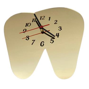 Imagem de Relógio Acrílico Dente Dourado Sala Escritório Consultório Dentista -