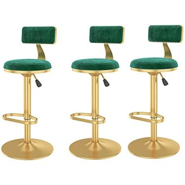Imagem de Banco de Bar Banco de Café de 3 Peças de Altura, Banco Alto de Veludo Ajustável de Altura com Base Cromada e Banco de Pés, Adequado para Cozinha, Pátio, Café, Taberna (Color : F1)