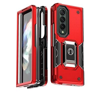 Imagem de YINGDAFENG Capa para Samsung Galaxy Z Fold 4, capa protetora à prova de choque de grau militar com anel giratório de 360° suporte magnético de corpo inteiro com camada dupla resistente capa protetora, vermelha