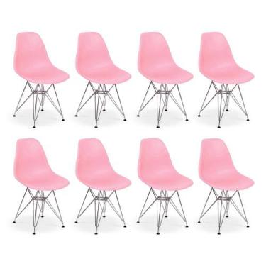 Imagem de Conjunto 08 Cadeiras Charles Eames Eiffel Base Metal Design - Rosa - I