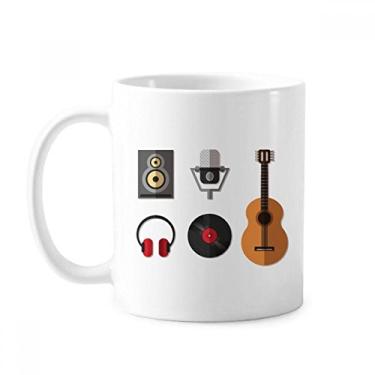 Imagem de Fone de ouvido de guitarra CD microfone padrão de música caneca cerâmica café porcelana copo talheres