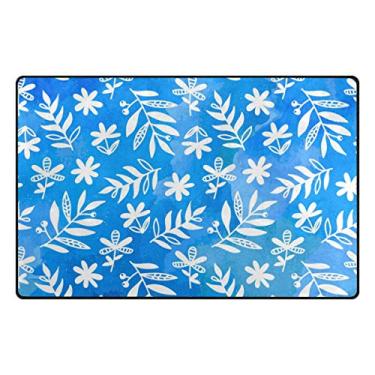 Imagem de My Little Nest Tapete de área floral azul branco flores plantas leve antiderrapante tapete macio 3'3" x 5', esponja de memória interior decoração exterior tapete para entrada sala de estar quarto escritório cozinha corredor