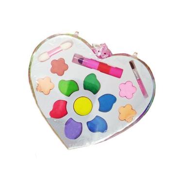 Imagem de Estojo Maquiagem Infantil Para Crianças Coração com Paleta de 11 Cores de Sombra 2 Pincel 1 Batom