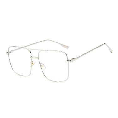 Imagem de Óculos de Sol Quadrados Vintage Feminino Masculino Óculos de Metal Masculino Cinza Óculos Sexy UV400, Prata, Transparente, Tamanho Único