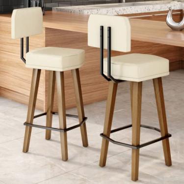 Imagem de Kit 02 Banquetas para Bar Bancada Alta Luxo (60CM DO ASSENTO AO CHÃO, BEGE)