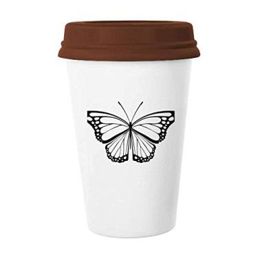 Imagem de Caneca simples de borboleta preta com tampa de cerâmica para copo de café