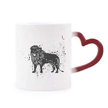 Imagem de Caneca de leão mexicano simples preta e branca sensível ao calor Copo de grés que muda de cor vermelha