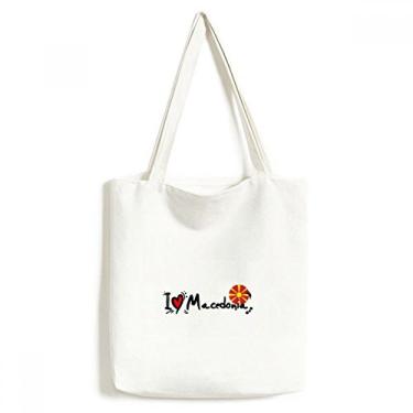 Imagem de I Love Macedônia Bandeira da Palavra Love Coração Ilustração Bolsa de Lona Bolsa de Compras Casual Bolsa