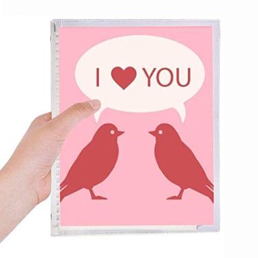 Imagem de Caderno Love Birds Dia dos Namorados Vermelho Rosa Folhas Soltas Diário Recarregável Diário Papelaria