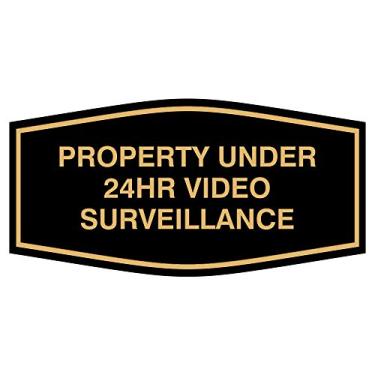 Imagem de Placa de vigilância de vídeo Fancy Property Under 24Hr, Black/Gold, 9" x 4.5" - Large