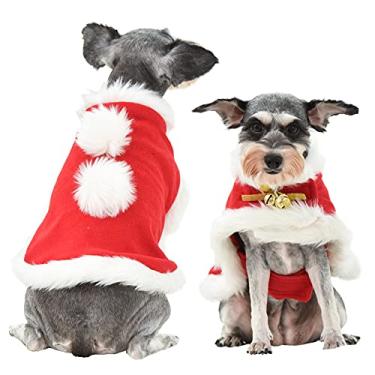 Imagem de Fantasia de Natal para cães, capa ajustável para filhotes de Papai Noel com sinos, roupas de festa para cães cosplay (Médio)