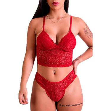 Imagem de LINGERIE FASCINO - Conjunto Cropped E Calcinha Em Renda Vermelho Tamanho P REF:218