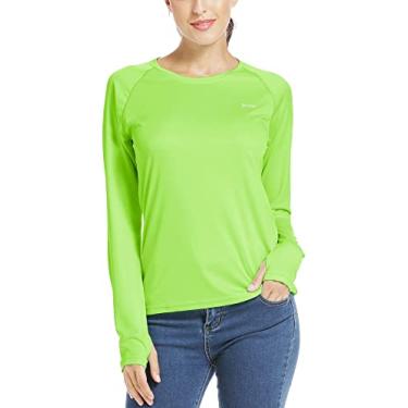 Imagem de Willit Camiseta feminina com proteção solar FPS 50+, manga comprida, FPS UV, Rash Guard, natação, caminhada, pesca, leve, leve, Verde fluorescente, 2X
