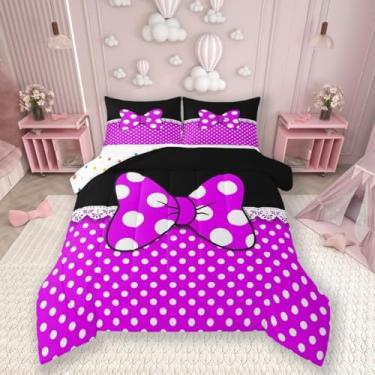 Imagem de Conjunto de edredom infantil com laço fofo, tamanho Queen, castelo de fada princesa sonhadora, decoração de quarto de meninas e mulheres, edredom geométrico de patchwork, enchimento de edredom