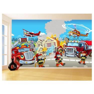 Imagem de Papel De Parede 3D Infantil Bombeiros Caminhão 3,5M Azs343 - Você Deco