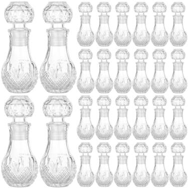 Imagem de Chuangdi 24 garrafas de vinho de vidro de 50 ml, garrafas de tequila com rolha decorativa de tequila para patrono, uísque, extrato de baunilha, casamento, chá de bebê (estilo redondo)