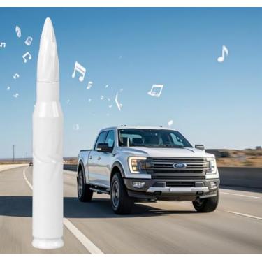 Imagem de Antena bullet de carro caminhão 50 cal, acessórios de rádio, substituição universal para GMC Sierra 1500 Chevy Dodge Ram Silverado 1500 2500 3500 Ford F150 F250 F350 padrão espiral (branco, 19,8 cm)