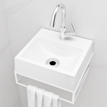 Imagem de Kit Gabinete Banheiro Pequeno Suspenso 32x30 Cuba Pia de Apoio C/Torneira E Válvula Beltempo