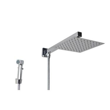Imagem de Ducha Inox 20x20 cm com Chuveirinho de Mão em ABS com Trava - AMG Meta