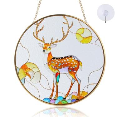 Imagem de ZioNNyxviana Vitral de veado para pendurar com corrente de metal e ganchos de 19 cm, decoração de Natal para interior/exterior, casa e jardim, presente de inauguração de casa