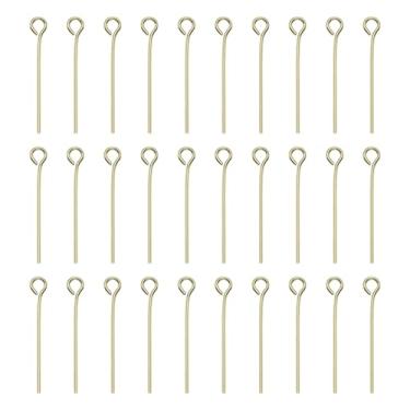 Imagem de HARFINGTON 100 peças de pinos de cabeça de olho aberto em ouro 14K 1,4 cm 14 mm mini pinos de fio de metal contas pequenas agulhas a granel para brinco, pingente, colar, pulseira, berloque, fabricação