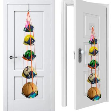 Imagem de TrueLux Armazenamento de basquete Over The Door para animais de pelúcia, bolas esportivas, organizador de armazenamento de basquete, decoração de quarto de crianças e meninas, 5 camadas