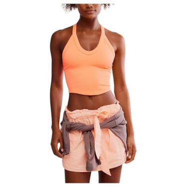 Imagem de Free People Camiseta feminina totalmente transparente com decote em V, Coral neon, GG