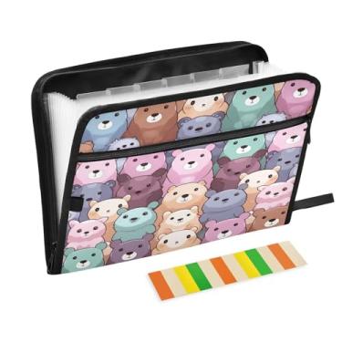 Imagem de Wassud Cute Baby Bears Pattern 13 bolsos organizador de arquivos sanfonado pastas expansíveis com abas e adesivos, tamanho carta A4 papel recibo documento pasta organizador para viagem de escritório