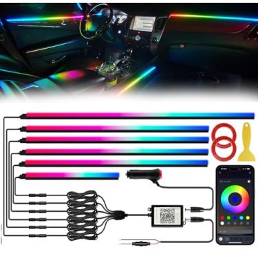 Imagem de Dreamcolor Faixa de luz de LED para carro interior de acrílico com aplicativo sem fio, RGB 6 em 1 com 444.5 cm 593 LEDs de fita de fibra óptica para carros com kits de iluminação ambiente neon de