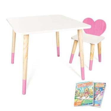 Imagem de Kit Mesa e Cadeira Infantil Coração Rosa - Eita! Casa Perfeita