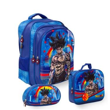 Imagem de Kit Mochila Escolar Masculina Dragon Ball Goku Tam G Costa - TOYS 2U