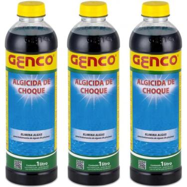 Imagem de Kit 3 Algicida De Choque 1 Litro Genco Limpeza Agua Verde