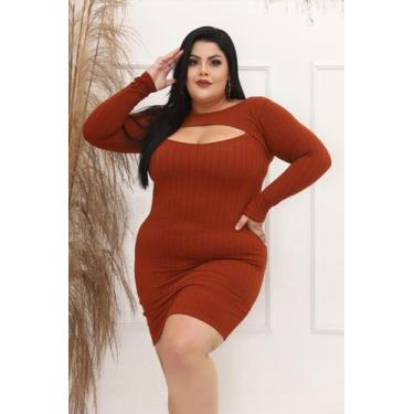 Imagem de Vestido Plus Size Curto Manga Longa Recorte Oval no Decote - luh may, 