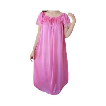 Imagem de Camisola plus Size De Seda Gelada Com Renda E Decote Em V, Pijama Long