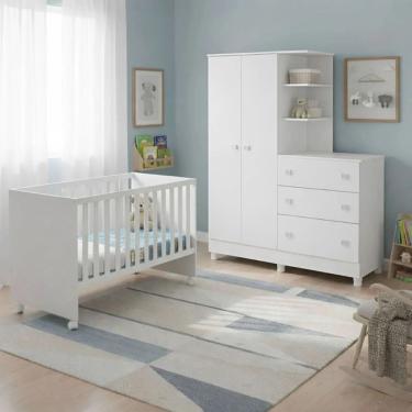 Imagem de Colchão com Berço e Guarda Roupa com Cômoda Infantil Doce Sonhos MDP-MDF Branco-verde Ecoflex