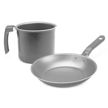 Imagem de Conjunto de Fervedor e Frigideira Antiaderente Pro-Flon em Alumínio Brinox Ebony Preto