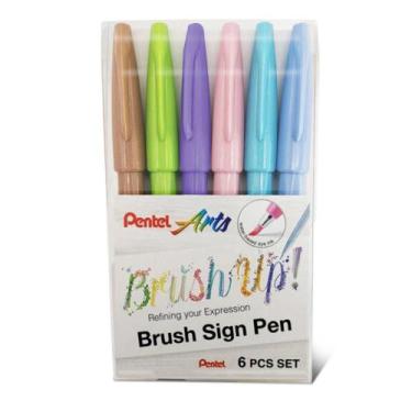 Imagem de Caneta Pentel Sign Pen Brush Up 6Cores Pastel