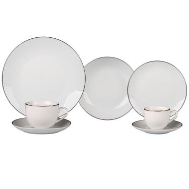 Imagem de Aparelho de Jantar 42 Peças L'Hermitage Silver em Porcelana - Branco/Prata