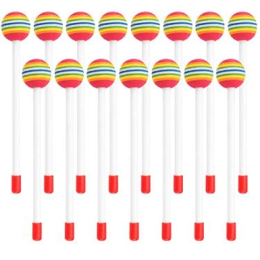 Imagem de TAICHEUT 15 bastões de percussão de martelo arco-íris, baquetas de martelo de pirulito, baquetas redondas de feltro, baquetas de plástico para acessórios de instrumentos musicais de percussão manual