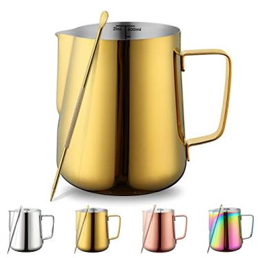 Imagem de Leite Espumante Pitcher 595 g - 620 ml, Aço Inoxidável Kyraton Espresso Cozimento Pitchers com Caneta Decorativa, Xícaras de Espumador de Café Leite Cappuccino Latte Art Barista Vapor Jarras de Leite (Ouro)