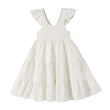 Imagem de Vestido de verão infantil para bebês meninas arco-íris princesa sem mangas praia borboleta, Branco, 5-6 Anos