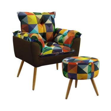 Imagem de Kit Poltrona Almofadada Beta e Puff Solar F-015 N-027 Sued Estampado C