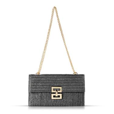 Imagem de Bolsa de praia, bolsas transversais para mulheres, bolsa de mão de palha tecida à mão, bolsa de ombro de verão adequada para viagens de férias diárias (preto), Preto, One Size