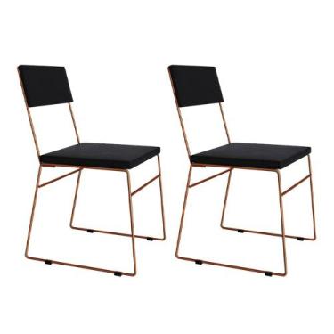 Imagem de Kit 2 Cadeiras de Jantar Málaga Assento Veludo Preto Base Cobre - ASTU